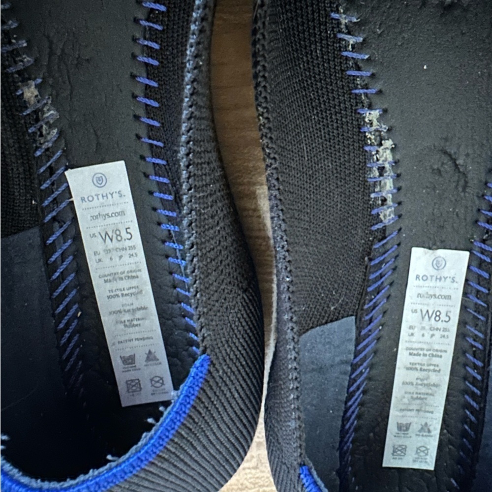 Rothy's The Flat Black Flats with Blue Trim - Size 8.5 - Picture 2 of 8